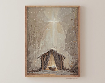 Christmas Manger Wall Art | Nativity Wall Art | Christian Wall Art | Jesus Nativity Print | Christmas Star Art |  Manger Painting