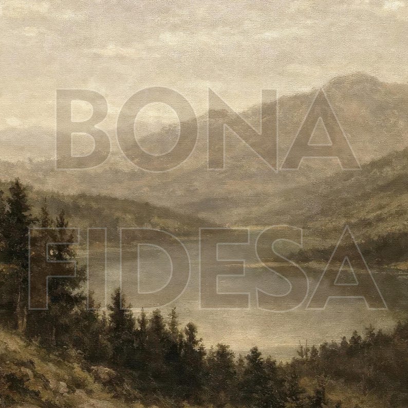 Moody Mountain Lake Wall Art, Misty Pine Forest Landscape Print ...
