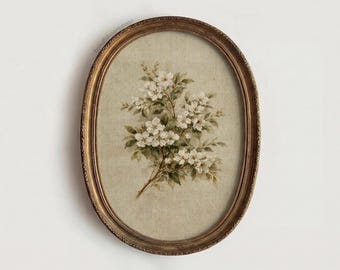 Affiche botanique vintage à imprimer, motif floral neutre à télécharger, décoration champêtre, cadeau floral beige pour maman