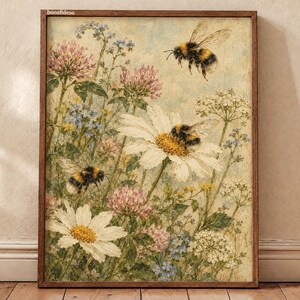 Bumblebee Art Print, English Cottage Garden Nursery Art, Country Kitchen Decor | bonafidesa