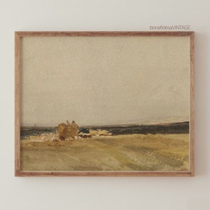 Antique minimalist landscape print, Vintage landscape painting, Antique oil painting