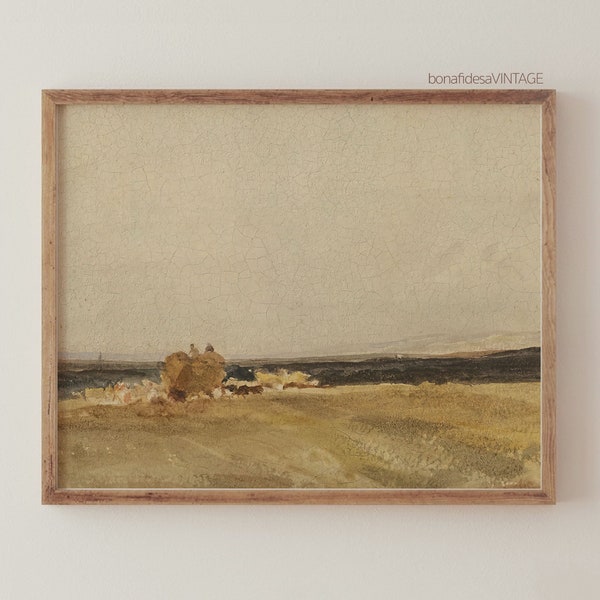 Antique minimalist landscape print, Vintage landscape painting, Antique oil painting