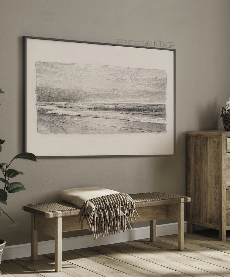Beachside Charcoal Sketch - Vintage Wall Art