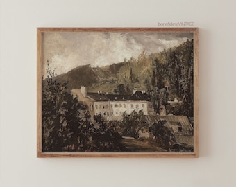 Landscape House Print, Moody Art Print Download, Victorian Era Prints, Gallery Wall Art, Vintage Oil Painting