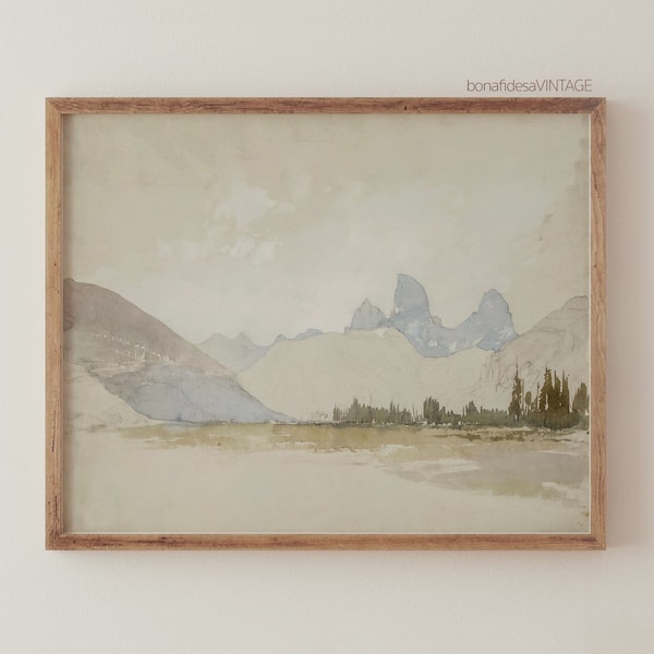Minimalist Watercolor Landscape Print - Muted Tones Art - Antique Digital Painting - Pastel Landscape