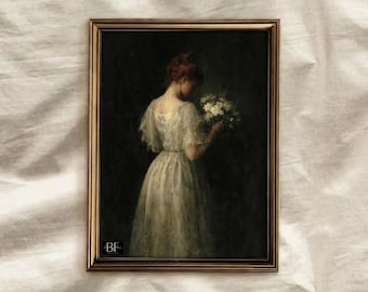 ダークアカデミア肖像画：ムーディーな女性の横顔アートプリント