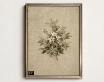 Olive Green Botanical Wall Art, Antique Leaf Illustration, Farmhouse Wall Decor PRINTABLE, Digital Download