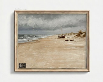 Neutrale Strandmalerei, sanfte Küstenlandschaft, Sommerdruck Download