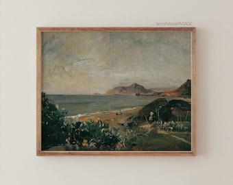 Vintage Digital Landscape Painting, Downloadable Artwork, Coastal Art Print, Antique Oil Painting, Printable Wall Art, Digital Print
