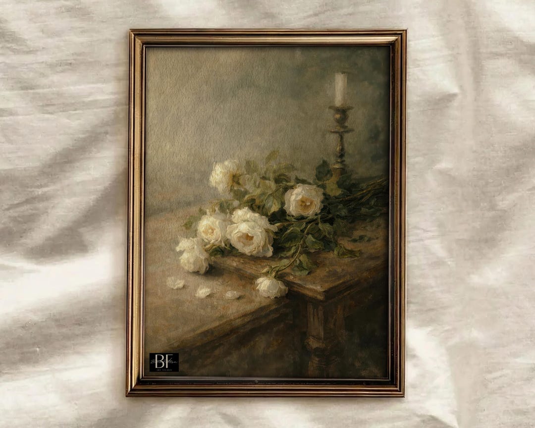 PRINTABLE Neutral Still Life Roses Painting | Vintage Botanical Print ...