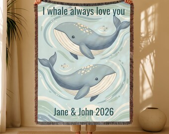 Custom couple blanket personalized whale blanket nautical design woven blanket for couples funny animal love puns anniversary gift for her