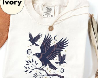 Raven Crow Shirt Witchy Cottagecore Bird Graphic Tee Gothic Nature Lover Gift Dark Academia Aesthetic Crow Lover Shirt