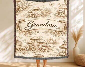 Personalized Grandma Blanket Custom Nana Gigi Mimi Woven Throw Gift Cottagecore Woodland Blanket For Grandma Birthday Gift