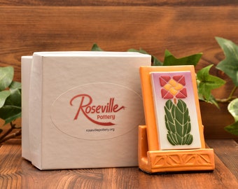 Rare Miniature Ceramic Tile Souvenir - Roseville Pottery 2022 AAPA Limited with Stand