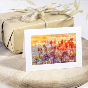 Los Angeles Skyline Greeting Card, California Home Decor, LA Skyline Airbnb Decor, Watercolor Blank Art Cards, Los Angeles Framed Desk Art