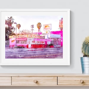 Los Angeles Iconic Landmarks, Pink's Hot Dogs Watercolor Prints & Canvas, SoCal Southern Wall Art, LA Airbnb Art, Office and Home Framed Art