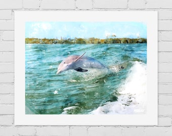 Dolphin Wall Art, Dolphin Art Prints and Canvases, Florida Wall Art Decor, Framed Dolphin Watercolor Painting, Nautical Art Prints