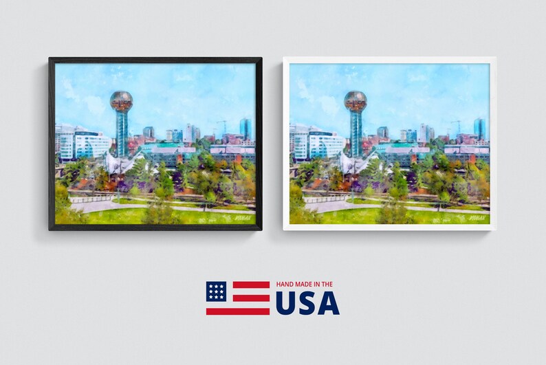 Knoxville TN Skyline Framed Art Prints & Canvases, Knoxville Watercolor Giclee Art, Knoxville