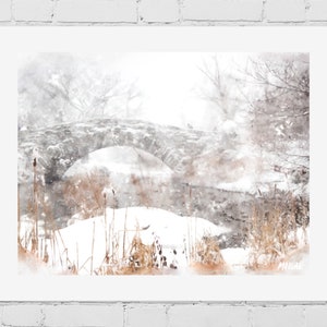 Gapstow Bridge Watercolor Print: Snowy Central Park NYC Wall Art