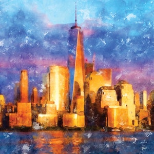 Skyline NYC Painting: City of Gold Watercolor Giclee Print