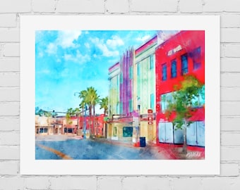 Panama City Florida Watercolor Print: Historic Martin Theatre Art