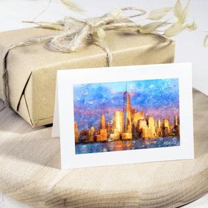 NYC Skyline Watercolor Art Card: Giclee New York City Greeting Card