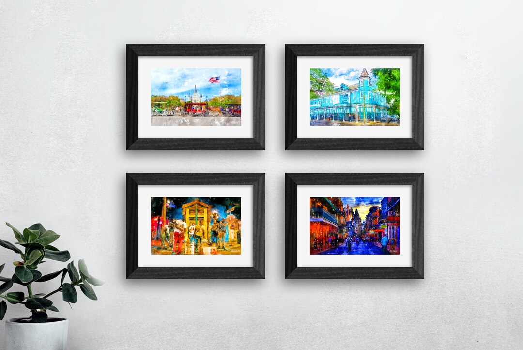 New Orleans Framed Art Print Gifts, Watercolor Giclee Nola Wall Art, Iconic Nola Art Work, Nola