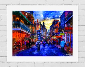 Bourbon Street in New Orleans Art Prints, Canvases of New Orleans, Iconic NOLA Wall Art, New Orleans French Quarter Watercolor Paintings