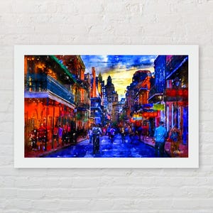 Bourbon Street Watercolor Art Print: New Orleans French Quarter Canvas