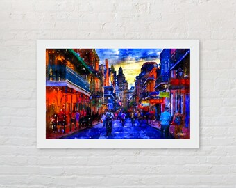 Bourbon Street Watercolor Art Print: New Orleans French Quarter Canvas
