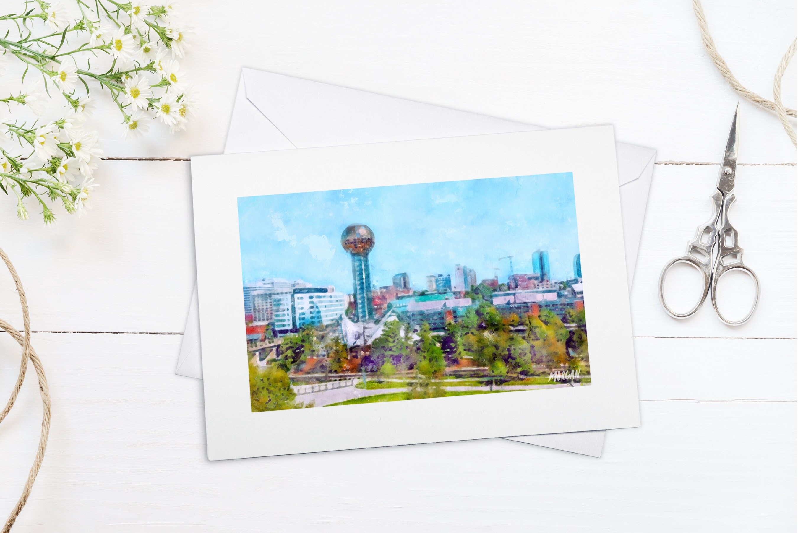 Knoxville Skyline Greeting Card, Knoxville TN Blank Art Card, Framed 5