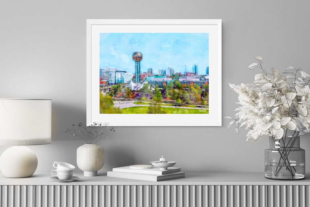 Knoxville TN Skyline Framed Art Prints & Canvases, Knoxville Watercolor Giclee Art, Knoxville
