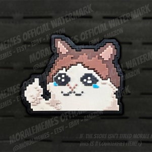 8Bit Crying Thumbs Up Cat Meme Funny PVC Morale Patch