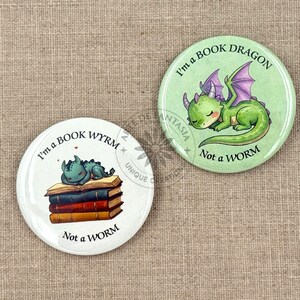 BOOK WYRM, Pinback Button 2.25", Choose Design, Funny Quotes, Dungeons & Dragons, Book Humor