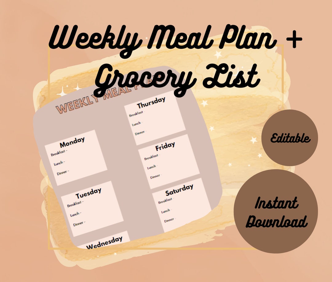 Weekly Meal Plan + Grocery List - Etsy