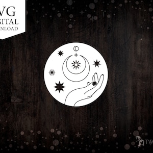 Hand & Moon SVG デジタル ダウンロード、Cricut 用 SVG ファイル