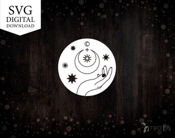 Hand & Moon SVG Digital Download, Svg Files for Cricut