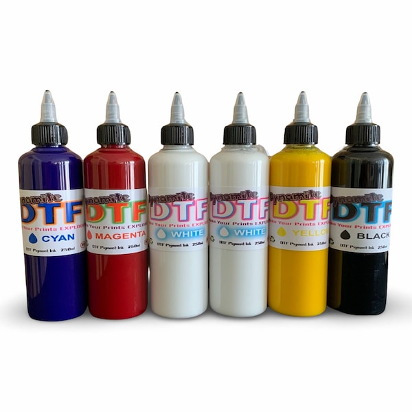 New:  500ml White Ink!!! Dynamite DTF Ink for DTF Printers,Epson Printer, (6)- 250ml bottles CMYKWW.