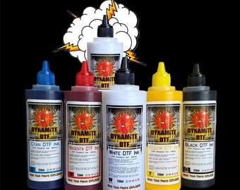 DTF Ink Set 1500ml - CMYK + (2) White Ink Bottles for Epson DTF Printer, Direct to Film Printing Ink, Dtf Supplies with Syringes & Powder