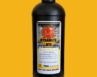 New: Yellow UV DTF Ink for UV Inkjet Printers,Epson Engines, (1)- 500ml bottle Yellow.