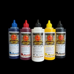 Dynamite DTF Ink for DTF Printers,Epson Printer, (5)- 250ml bottles CMYK+W.