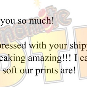 May include: A digital graphic featuring the text 'Awesome, thank you so much! We are super impressed with your shipping and that new powder is freaking amazing!!! I cannot believe how stretchy and soft our prints are!' over a 'Dynamite DTF' logo.