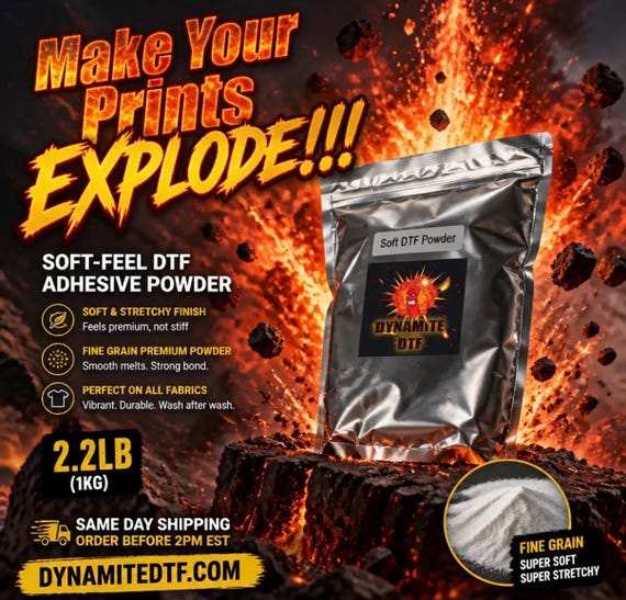 New:  “Soft Feel” DTF Powder- White Hot Melt Adhesive Powder, 2.2 Pound Bag.