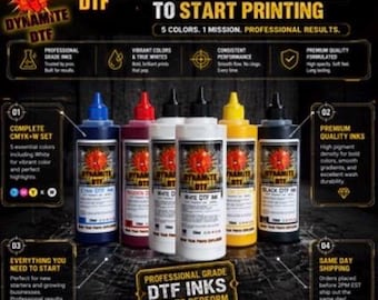 Kit d'encre DTF 1500 ml - CMJN + (2) bouteilles d'encre blanche pour imprimante Epson DTF, encre d'impression directe sur film, consommables DTF avec seringues et poudre