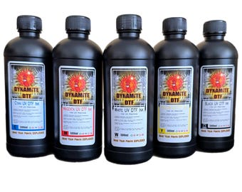 New: UV DTF Ink for uv Inkjet Printers,Epson Engines, (6)- 500ml bottles CMYK+W+Gl.