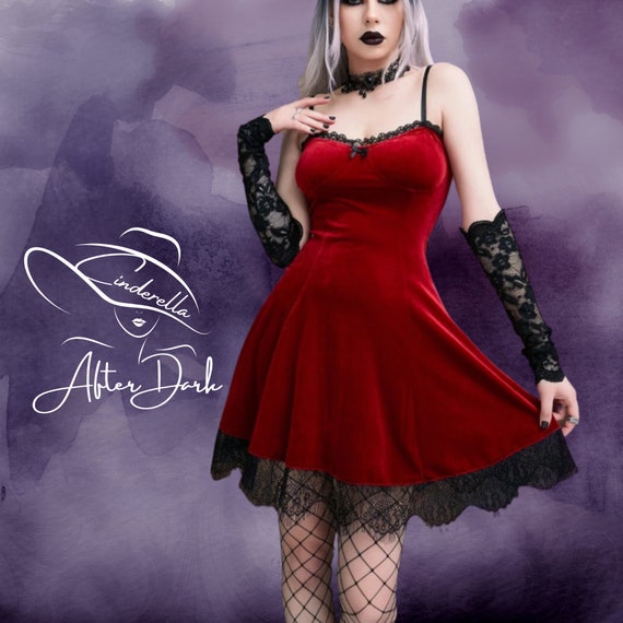 Blood Velvet & Lace Gothic Bustier Dress Red -