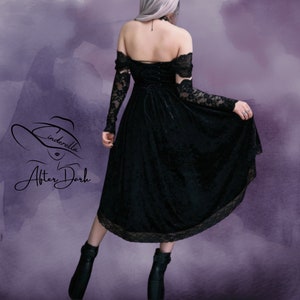 Glamorous Midnight Breeze Off Shoulder Black Velvet Gothic Dress