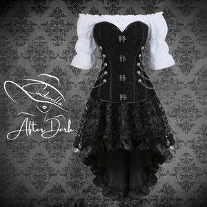 Ready to ship Steampunk Victorian Corset with Black Bustle Skirt, 2pc.  Goth, Dress, Cosplay, Corset with metal clasps