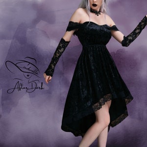 Glamorous Midnight Breeze Off Shoulder Black Velvet Gothic Dress