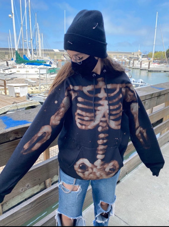 Hand Painted Skeleton Bleached Hoodie 